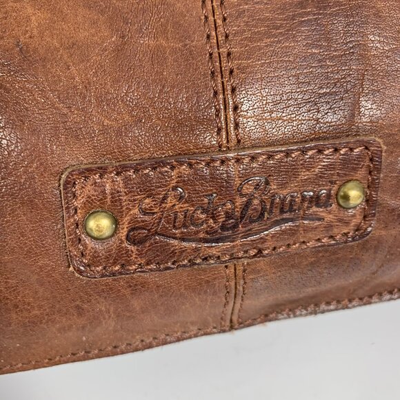 LUCKY BRAND Raya Brown Leather Patchwork Adjustable Crossbody Bag Boho Vintage - Picture 6 of 14